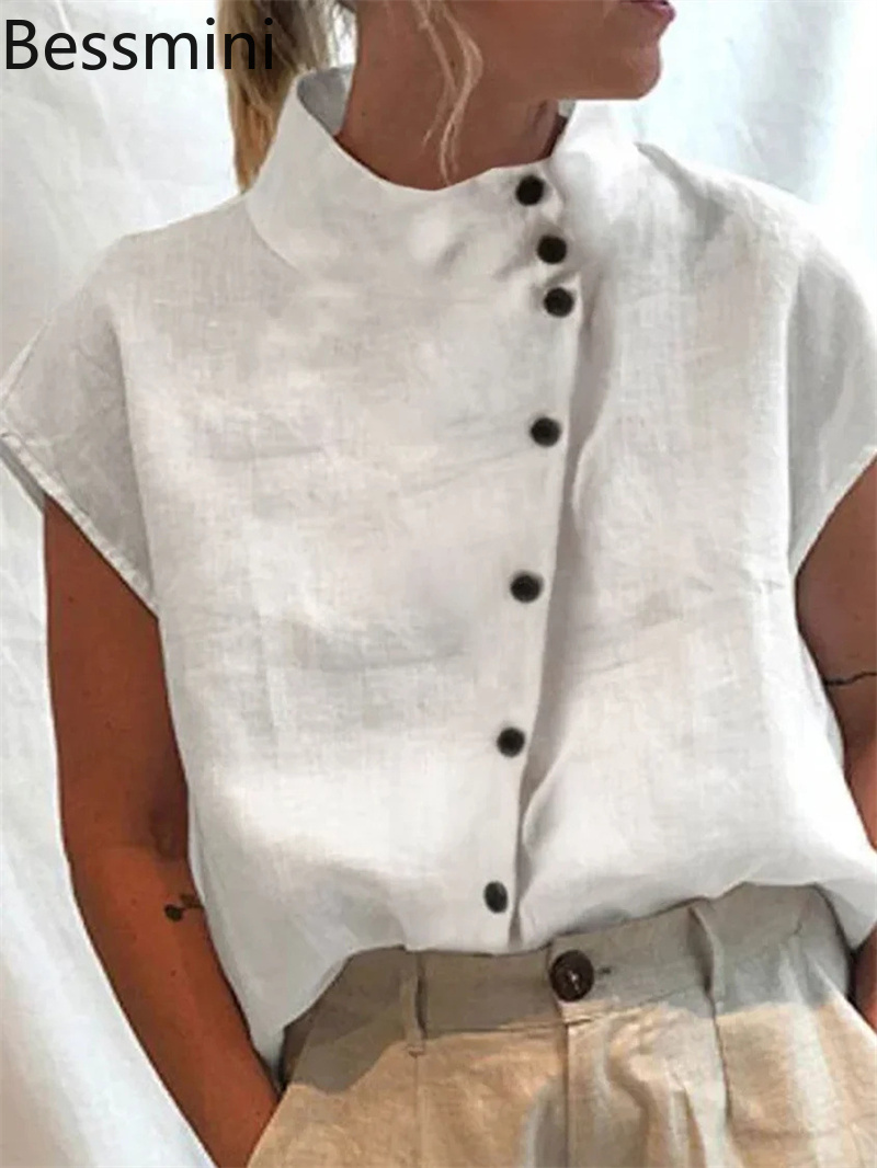 Linen Shirt Breathable - Elegant Cotton Linen Stand Neck Shirt