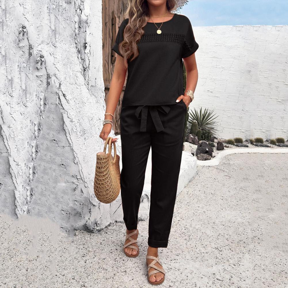 2 Pcs/Set Women Top Pants Suit - Short Linen Drawstring review and price