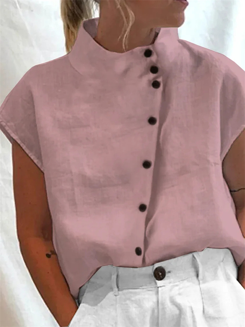 Elegant Cotton Linen Stand Nec - Linen Shirt Breathable review and price