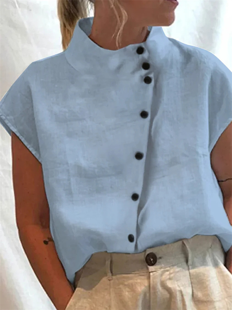 Elegant Cotton Linen Stand Nec - Linen Shirt Breathable review and price