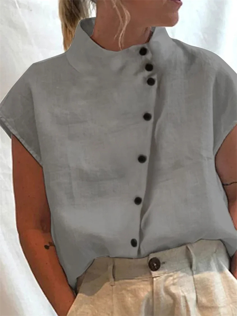 Elegant Cotton Linen Stand Nec - Linen Shirt Breathable review and price