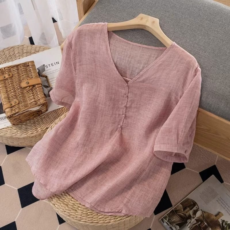 Women's Linen Blend V-Neck T-S - Linen Shirt Breathable review and price