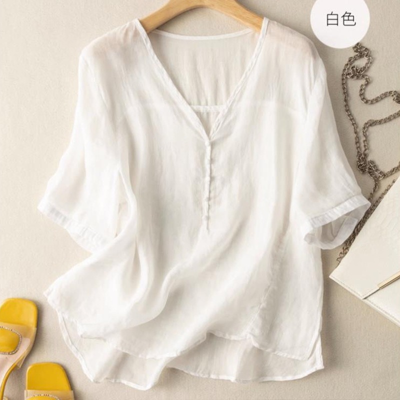 Women's Linen Blend V-Neck T-S - Linen Shirt Breathable review and price