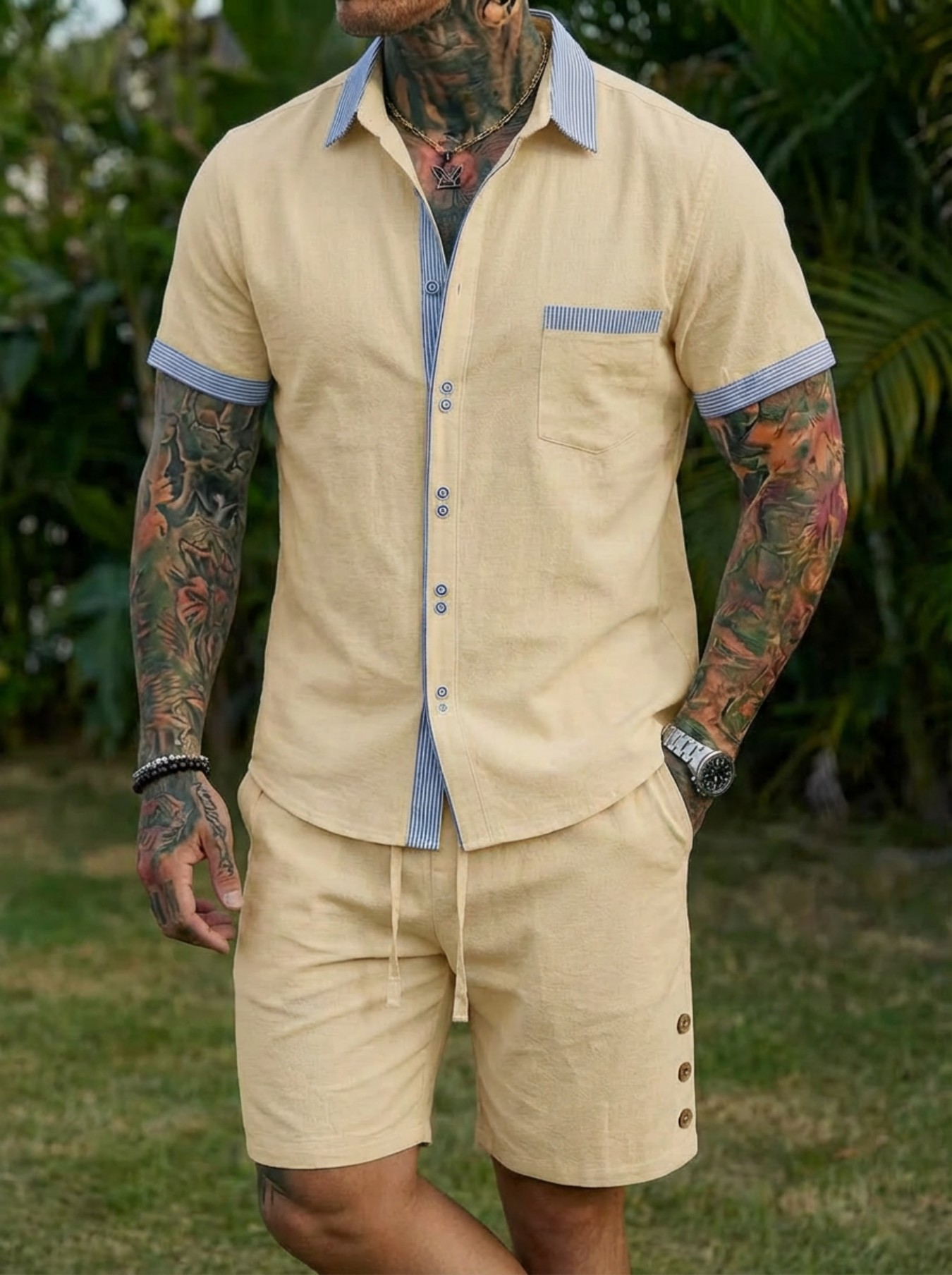 Men's Fashion Cuban Style Shir - Short Linen Drawstring review and price